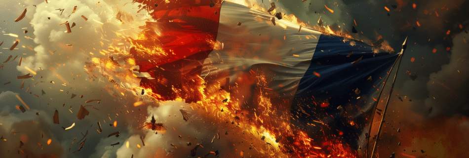 Le drapeau de la république dite française en train de brûler
